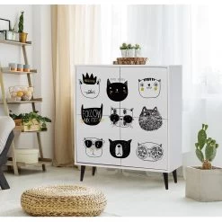 DKK Dressoir Cats Wit Zwart Geel