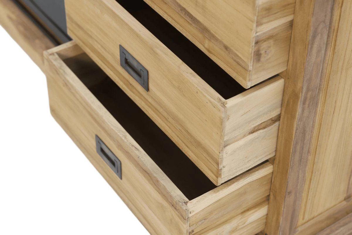 Vitrinekast - Naturel/zwart - Mangohout/ijzer - 125x48x210 Cm 10 Vitrinekast - Naturel/zwart - Mangohout/ijzer - 125x48x210 Cm - Afbeelding 8