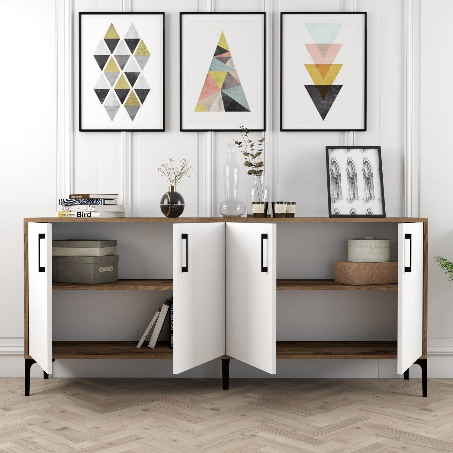 DKK Dressoir Kiev Walnoot Wit 4 DKK Dressoir Kiev Walnoot Wit - Afbeelding 2