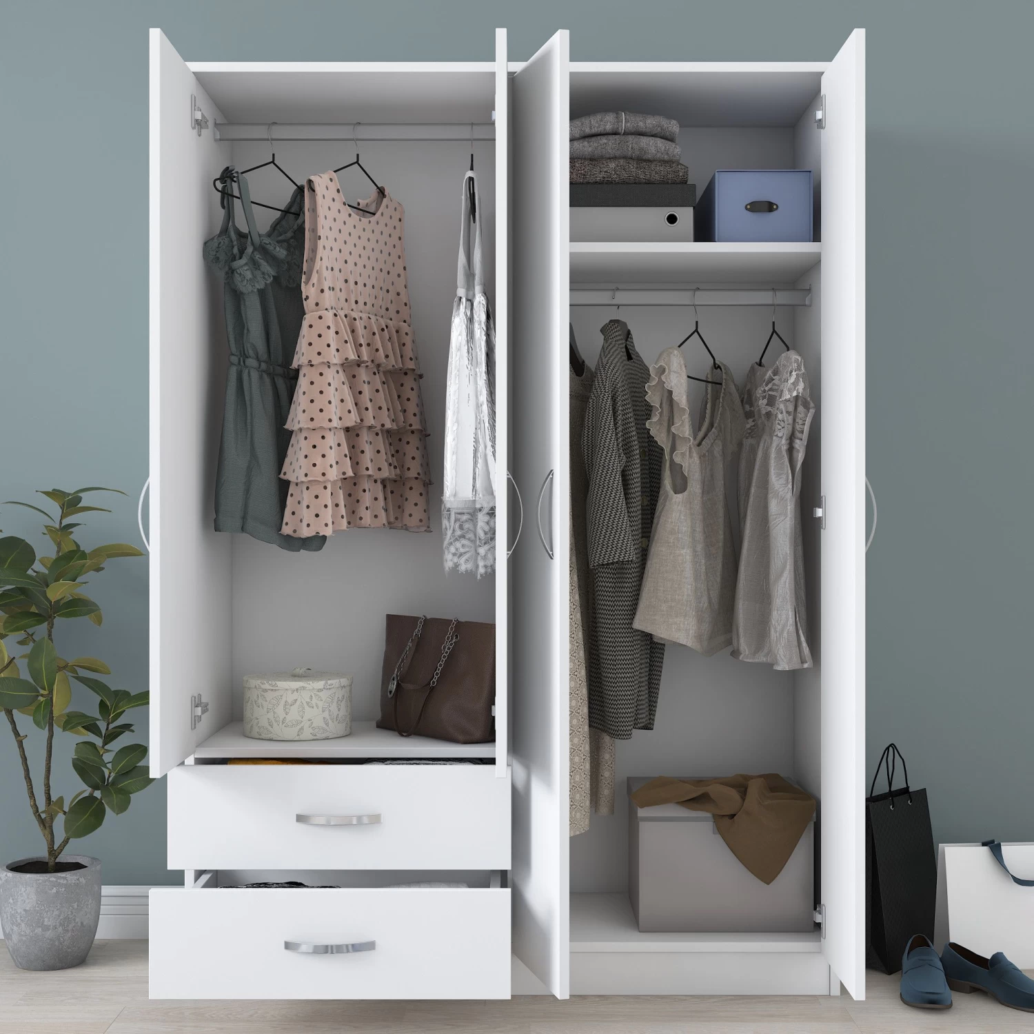 DKK Kledingkast BA101 - 1853 Wit 7 DKK Kledingkast BA101 - 1853 Wit - Afbeelding 5