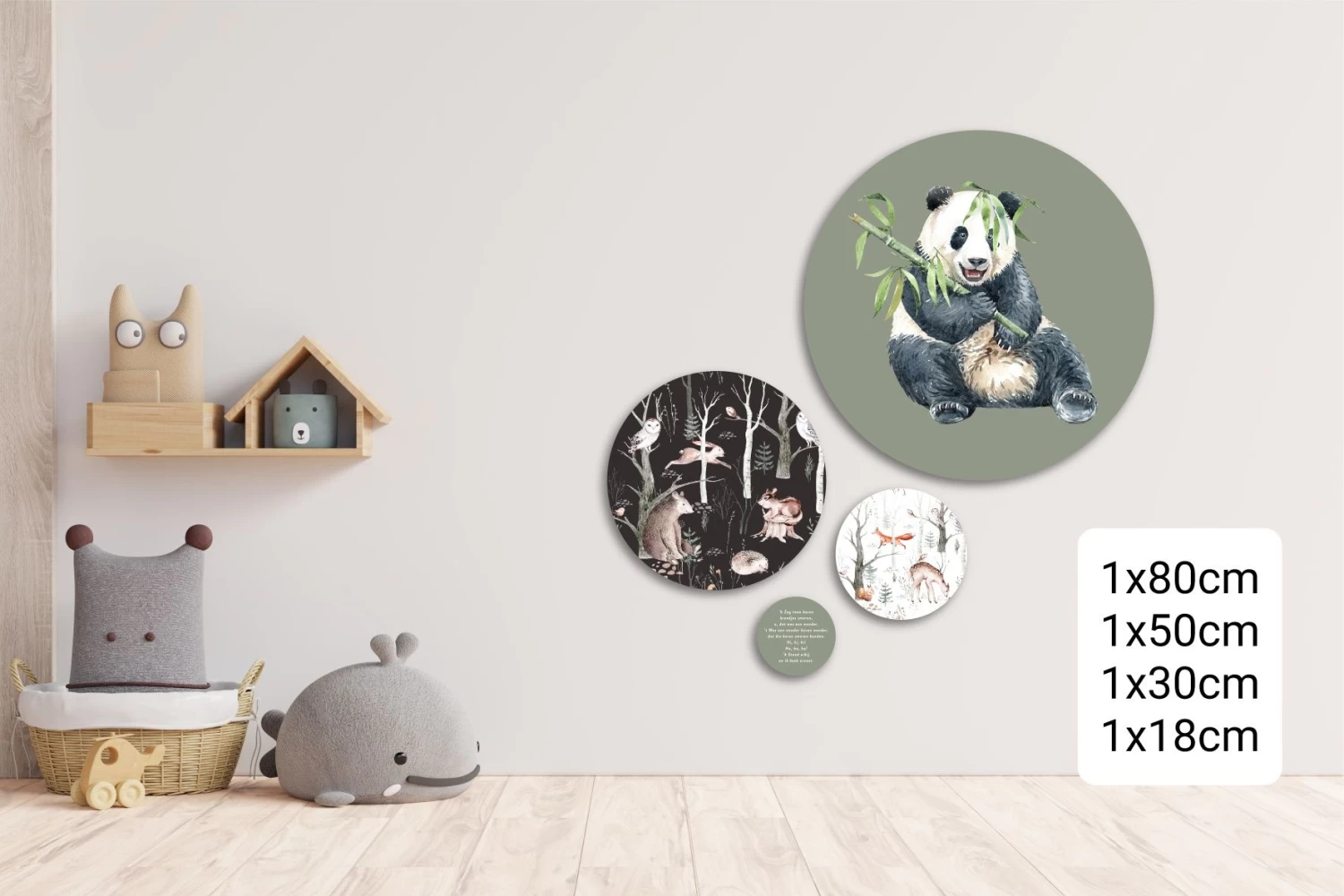 Muurcirkel Set Van 4 Panda Jungle Kinderkamer 3 Muurcirkel Set Van 4 Panda Jungle Kinderkamer