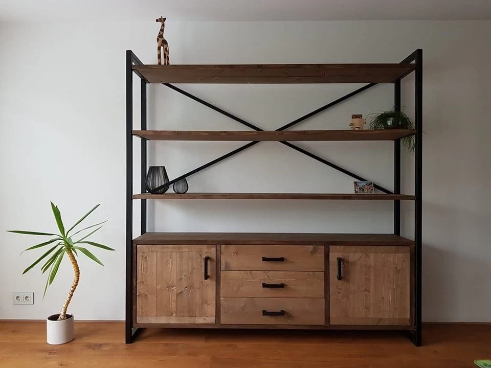 Boekenkast Industrieel Met Lades Marel 3 Boekenkast Industrieel Met Lades Marel