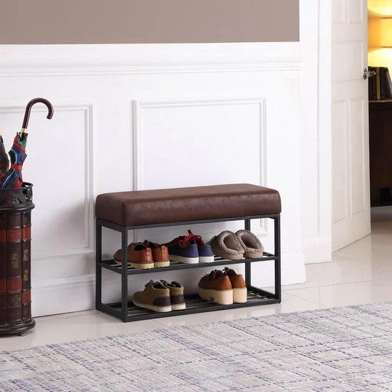 Schoenenrek Met Bankje Lederlook Industrieel 80 X 30 Cm 6 Schoenenrek Met Bankje Lederlook Industrieel 80 X 30 Cm - Afbeelding 4