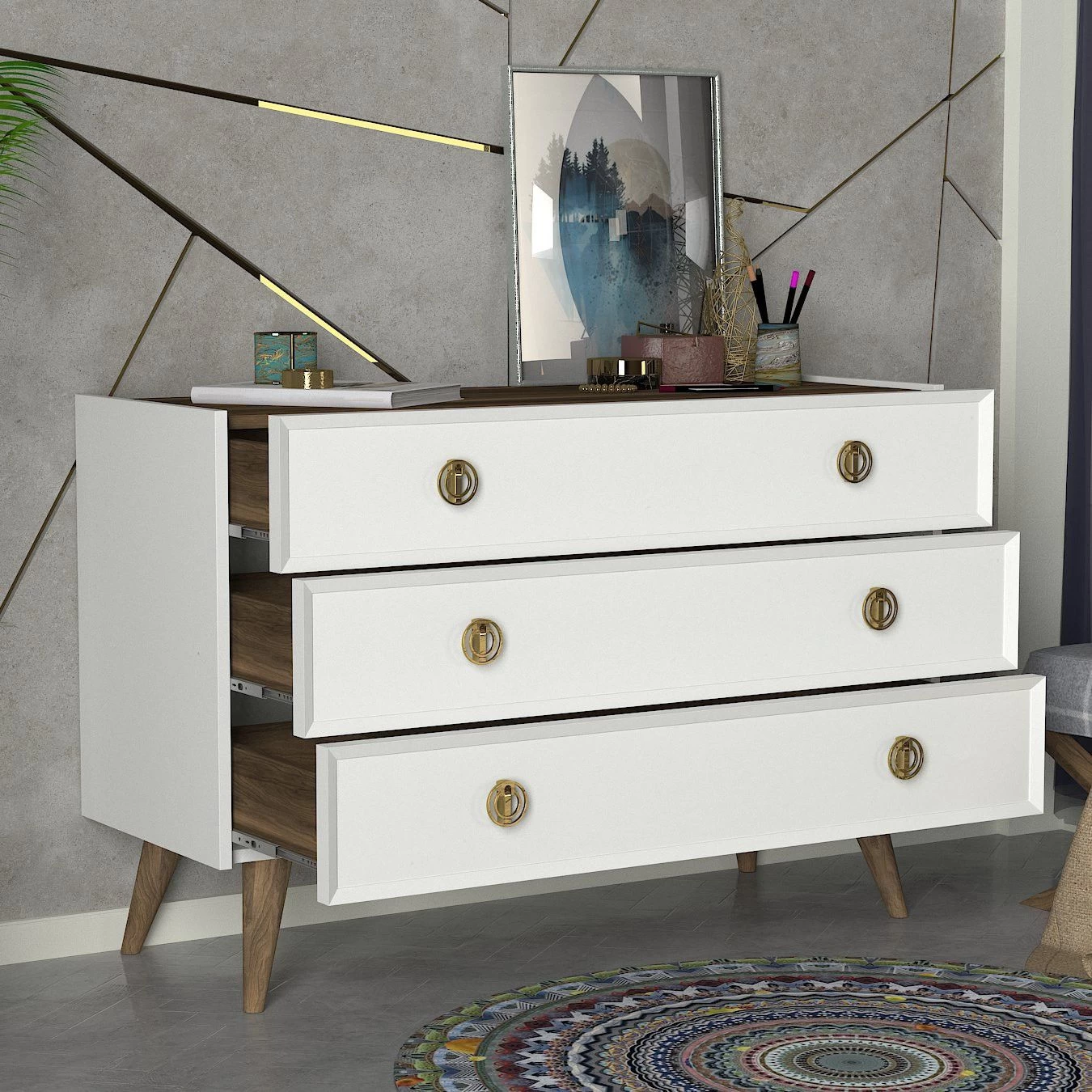 DKK Dressoir Nadya Wit Walnoot 5 DKK Dressoir Nadya Wit Walnoot - Afbeelding 3