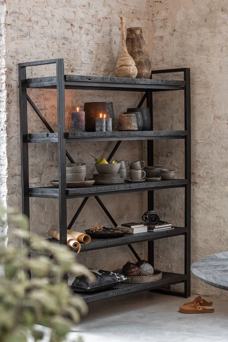 Rek Burg Mango Hout Met Visgraat Motief 140x45x 183 Cm 4 Rek Burg Mango Hout Met Visgraat Motief 140x45x 183 Cm - Afbeelding 2