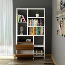 DKK Boekenkast Tülin Wit Walnoot -Meubelserie Winkel 62282adbd3759922097ab1da863f3fec0ca77643f5f30042e8842d3f042eee78