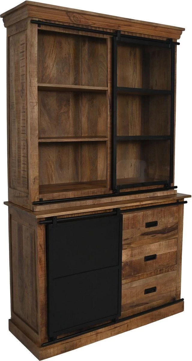 Vitrinekast - Naturel/zwart - Mangohout/ijzer - 125x48x210 Cm 8 Vitrinekast - Naturel/zwart - Mangohout/ijzer - 125x48x210 Cm - Afbeelding 6