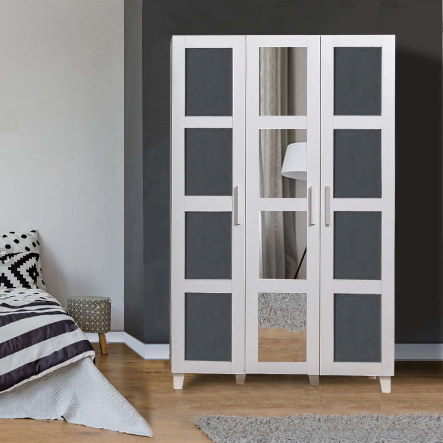 DKK Kledingkast Hedera 2 Wit Antraciet 4 DKK Kledingkast Hedera 2 Wit Antraciet - Afbeelding 2