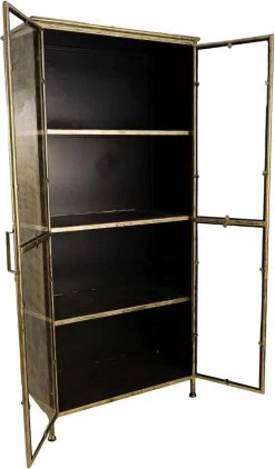 Vitrinekast Fletcher - Antique Gold - Metaal/glas - 80x40x180 Cm -Meubelserie Winkel 703x1200