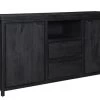 Zwart Mangohout Dressoir 2 Laden En 2 Deuren 180x40x85 Cm