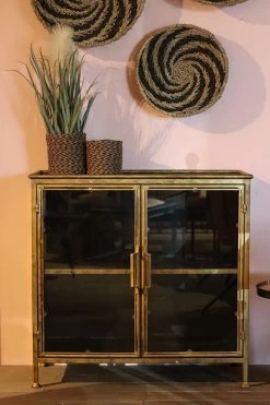 Vitrinekast Fletcher - Antique Gold - Metaal/glas - 93x42x90 Cm -Meubelserie Winkel 799x1200