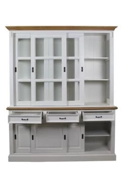 Vitrinekast Provence - Wit/naturel Eiken - 180 Cm -Meubelserie Winkel 855x1200