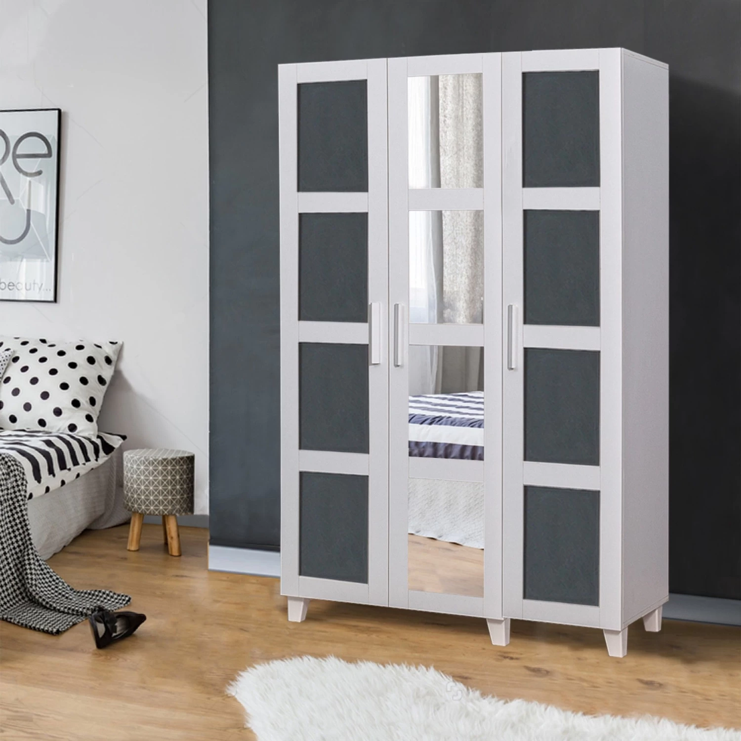 DKK Kledingkast Hedera 2 Wit Antraciet 3 DKK Kledingkast Hedera 2 Wit Antraciet