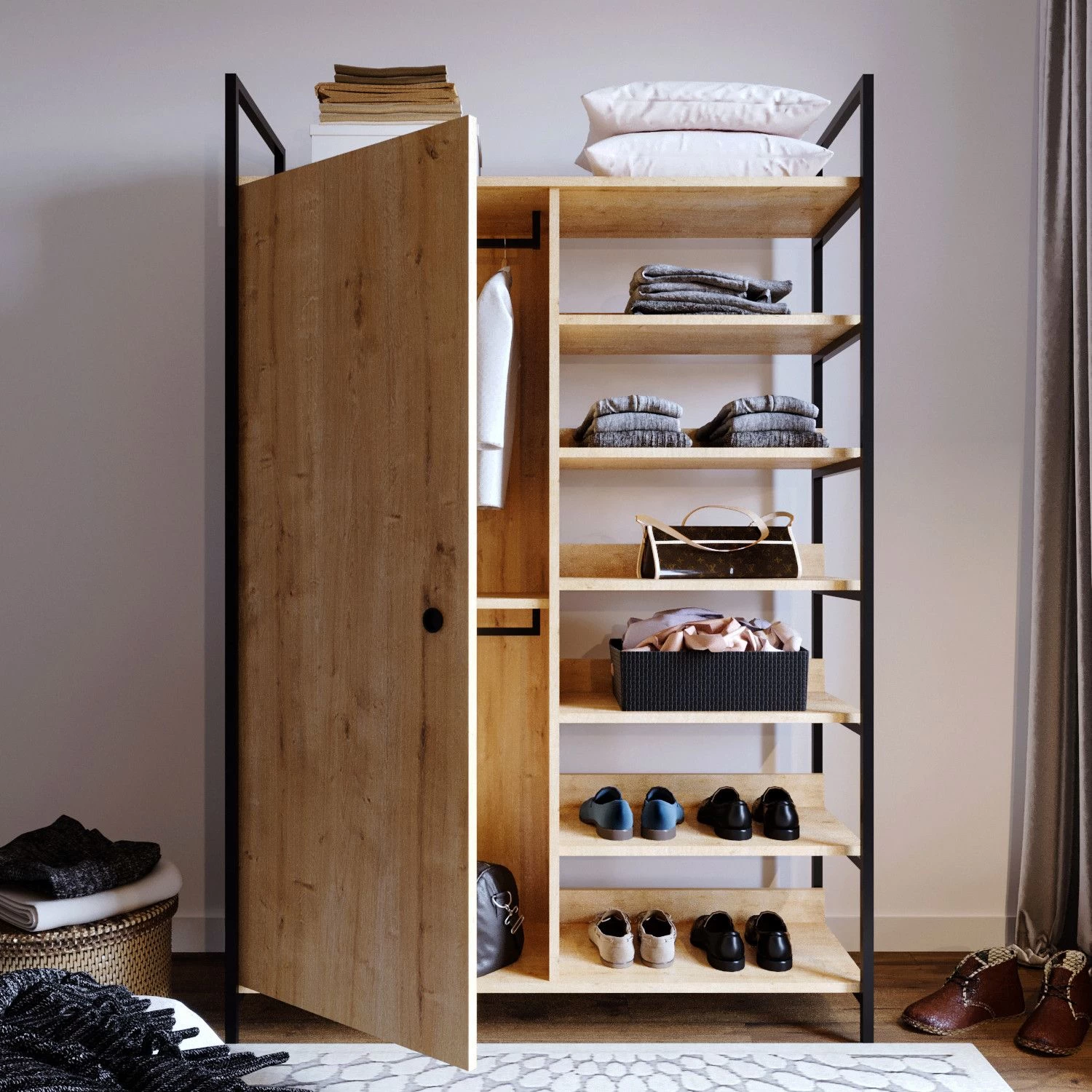 DKK Kledingkast Rüzgar Trend Gardirop L613 Eiken 4 DKK Kledingkast Rüzgar Trend Gardirop L613 Eiken - Afbeelding 2