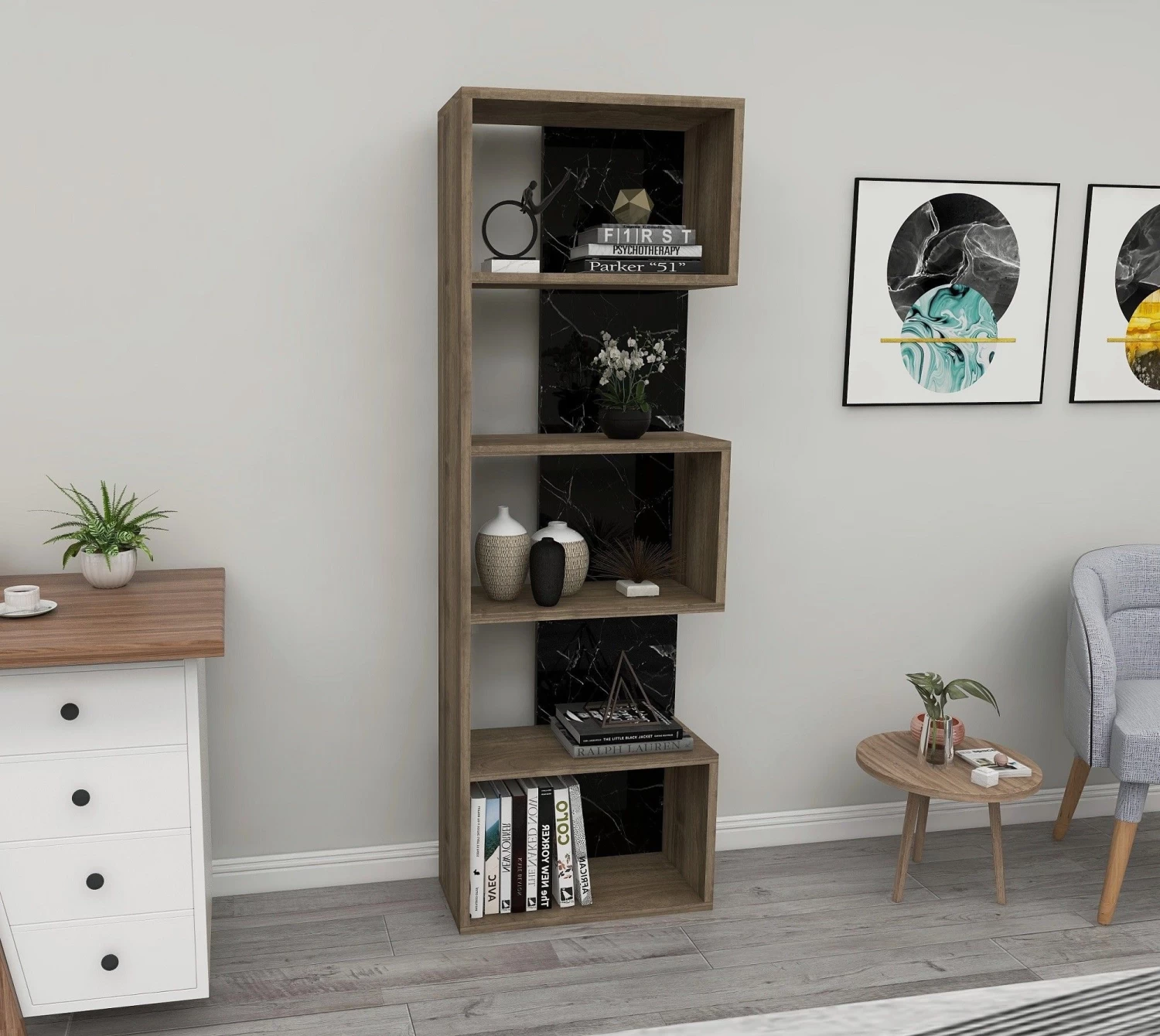 DKK Boekenkast Gala Walnoot Marmer 8 DKK Boekenkast Gala Walnoot Marmer - Afbeelding 6