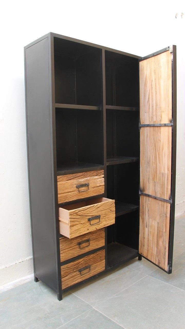 Cabinet Kast Sleeperwood En Staal 5 Cabinet Kast Sleeperwood En Staal - Afbeelding 3