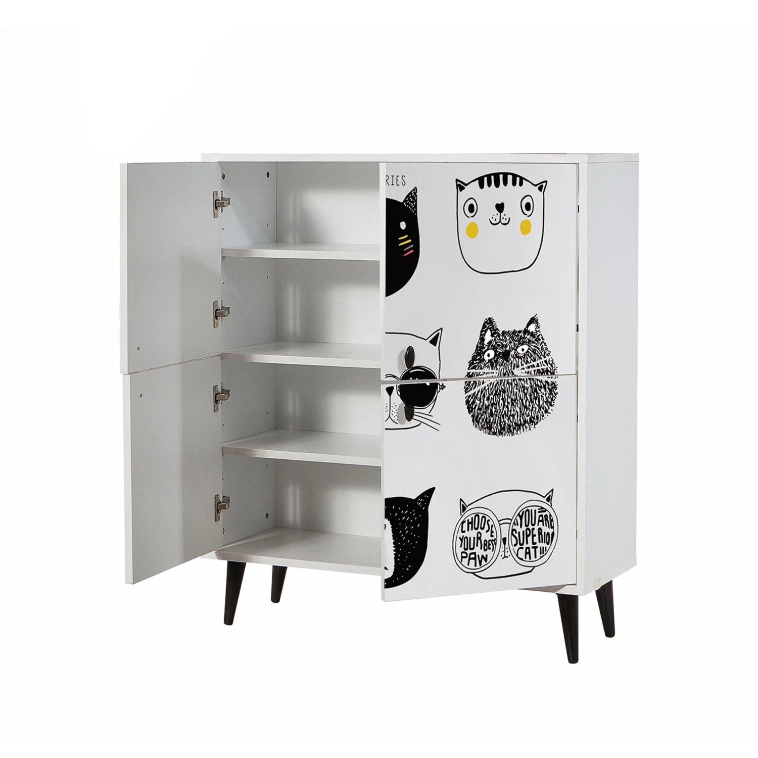DKK Dressoir Cats Wit Zwart Geel 6 DKK Dressoir Cats Wit Zwart Geel - Afbeelding 4