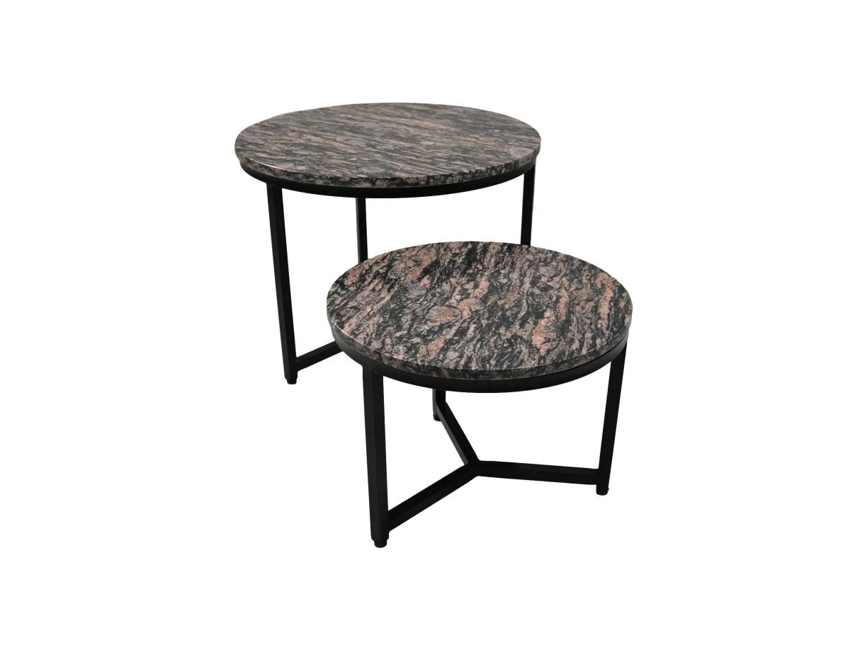 Ronde Salontafel Set Van 2 - ø60x45/ø45x34 - Bruin/zwart - Marmer 3 Ronde Salontafel Set Van 2 - ø60x45/ø45x34 - Bruin/zwart - Marmer