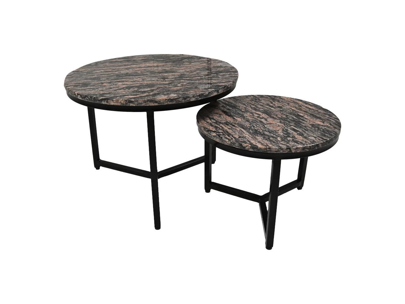 Ronde Salontafel Set Van 2 - ø60x45/ø45x34 - Bruin/zwart - Marmer 4 Ronde Salontafel Set Van 2 - ø60x45/ø45x34 - Bruin/zwart - Marmer - Afbeelding 2