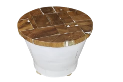 Salontafel Emmer - ø55 Cm - White Resin Teak/ijzer