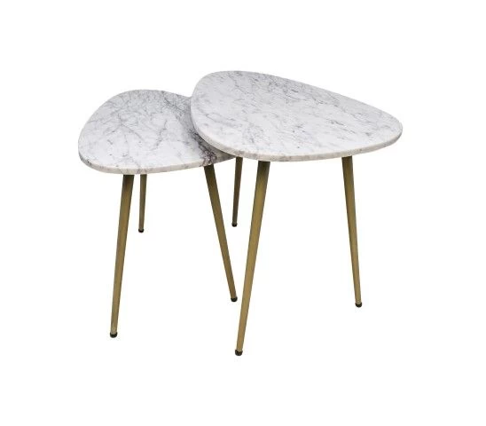 Salontafel Marseille - 61x44x45/51x36x40 - Wit/goud- Marmer/metaal - Set Van 2 4 Salontafel Marseille - 61x44x45/51x36x40 - Wit/goud- Marmer/metaal - Set Van 2 - Afbeelding 2