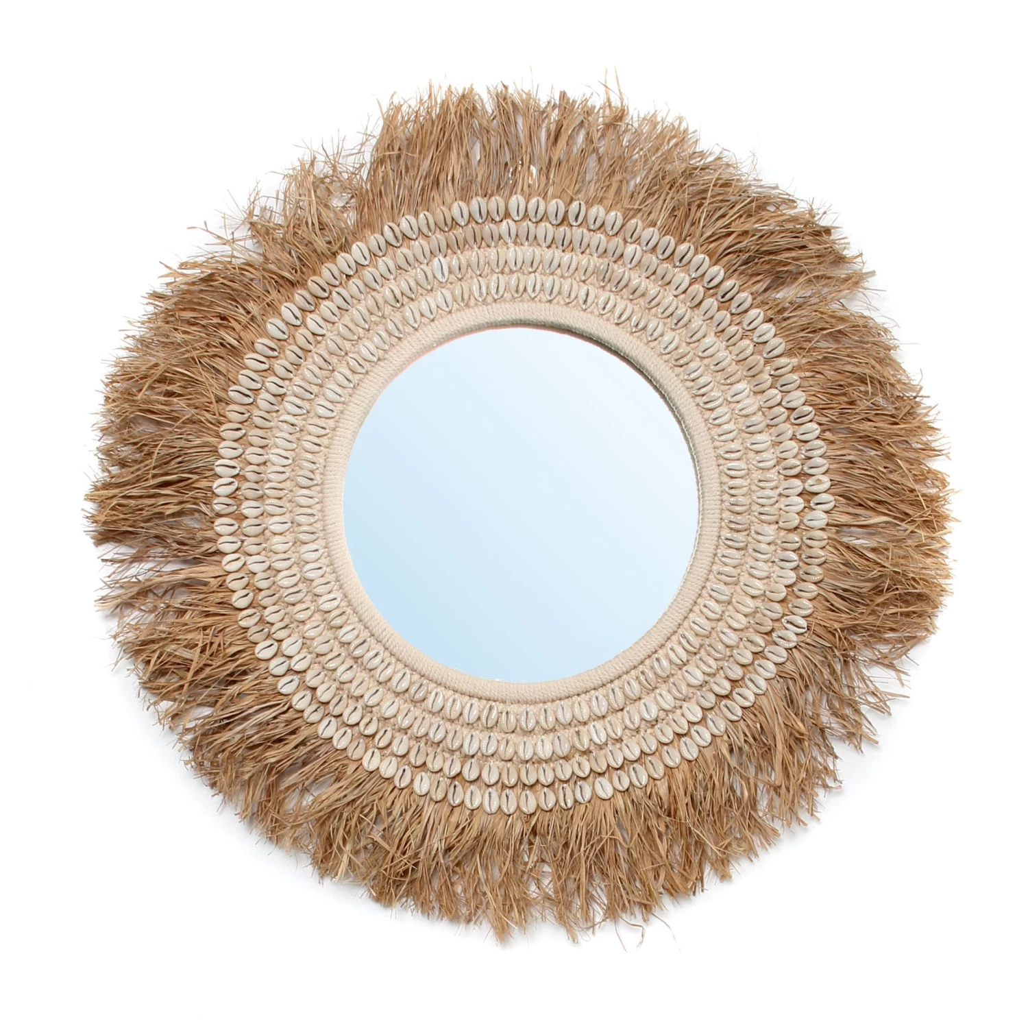 De Raffia Cowrie Spiegel - Naturel Wit 3 De Raffia Cowrie Spiegel - Naturel Wit