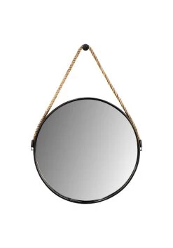 Ronde Wandspiegel Met Touw - ø45 Cm - Zwart/naturel
