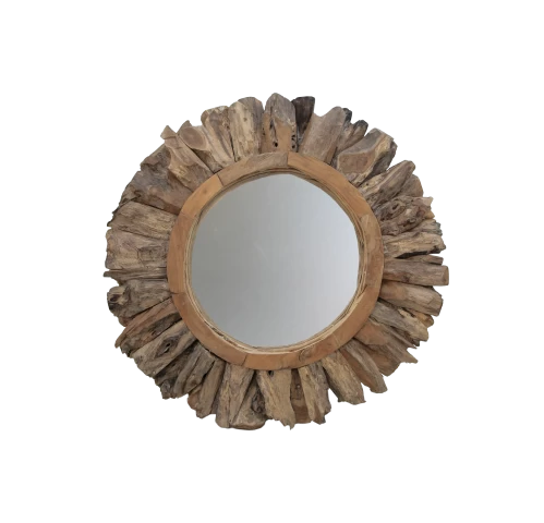 Wandspiegel Sun - ø108 Cm - Teak Wortelhout 3 Wandspiegel Sun - ø108 Cm - Teak Wortelhout