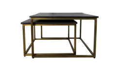 Vierkante Salontafel Finnley - 70x70 Cm - Black Wash/antique Gold - Set Van 2