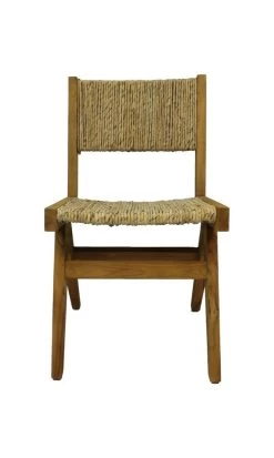 Eetkamer Stoel - Naturel - Teak/bananenblad - 45x48x80 Cm