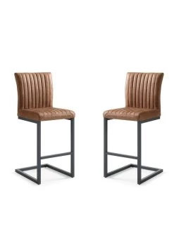 Barkruk Texas Set Van 2 - Cognac - Yachtleder/metaal - 48x55x112 Cm