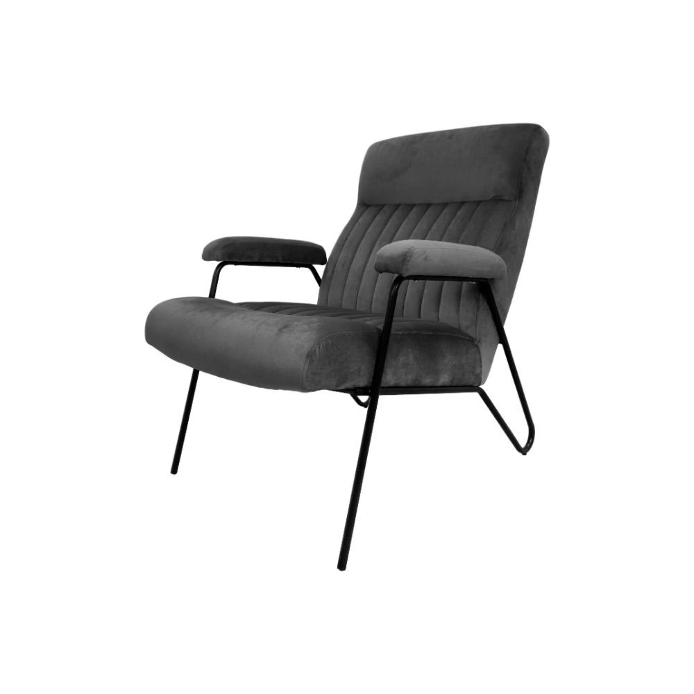 Fauteuil Chicago - Donkergrijs/zwart - Velours/metaal - 95x69x88 Cm 3 Fauteuil Chicago - Donkergrijs/zwart - Velours/metaal - 95x69x88 Cm