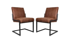 Eetkamerstoel Texas Set Van 2 - Cognac - Yachtleder/metaal - 55x50x85 Cm