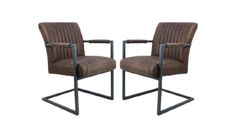 Eetkamerstoel Texas Met Armleuning Set Van 2 - Espresso - Yachtleder/metaal 3 Eetkamerstoel Texas Met Armleuning Set Van 2 - Espresso - Yachtleder/metaal