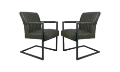 Eetkamerstoel Texas Met Armleuning Set Van 2 - Army Green- Yachtleder - 55x50x85 Cm