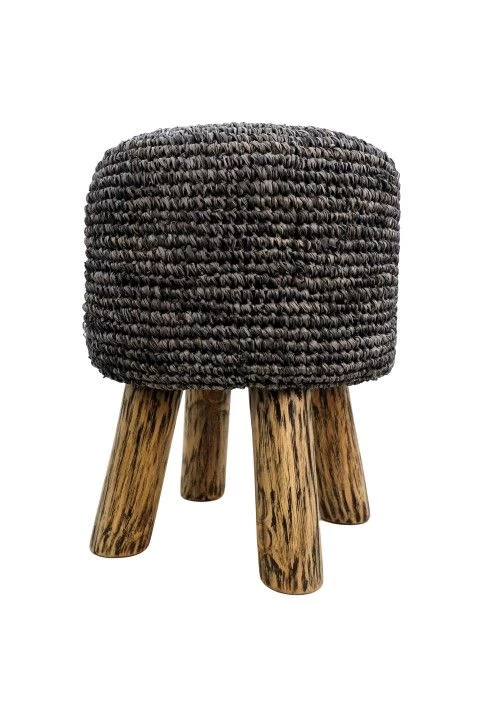 Kruk Malibu - Black Wash - Raffia - ø34 Cm 4 Kruk Malibu - Black Wash - Raffia - ø34 Cm - Afbeelding 2