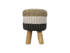 Kruk Malibu - Raffia/zeefgras - Naturel/wit/zwart - ø33 Cm