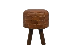 Kruk Patchwork - Leder - Vintage Cognac - ø33 Cm