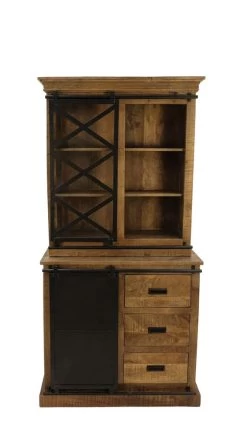 Vitrinekast Melbourne - Mangohout/metaal - 95x45x195 Cm