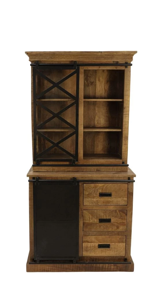 Vitrinekast Melbourne - Mangohout/metaal - 95x45x195 Cm