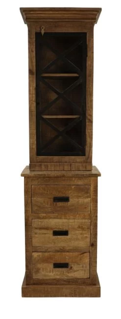 Vitrinekast Melbourn - Mangohout/metaal - 55x45x200 Cm