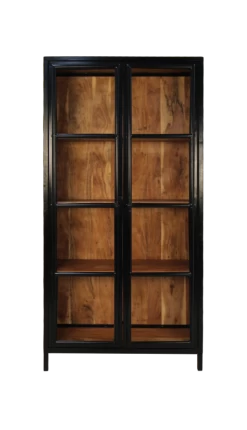 Vitrinekast Kingston - Acacia/ijzer/glas - 90x40x185 Cm