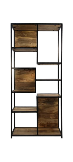Open Vakkenkast Levels - Mangohout/ijzer - 78x35x178 Cm