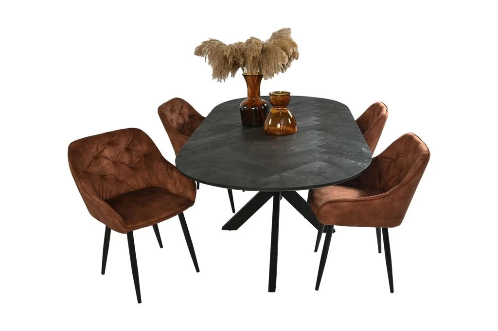 Eettafel Verona Elips - Zwart - Mangohout/ijze R- 200x100x75 Cm 7 Eettafel Verona Elips - Zwart - Mangohout/ijze R- 200x100x75 Cm - Afbeelding 5