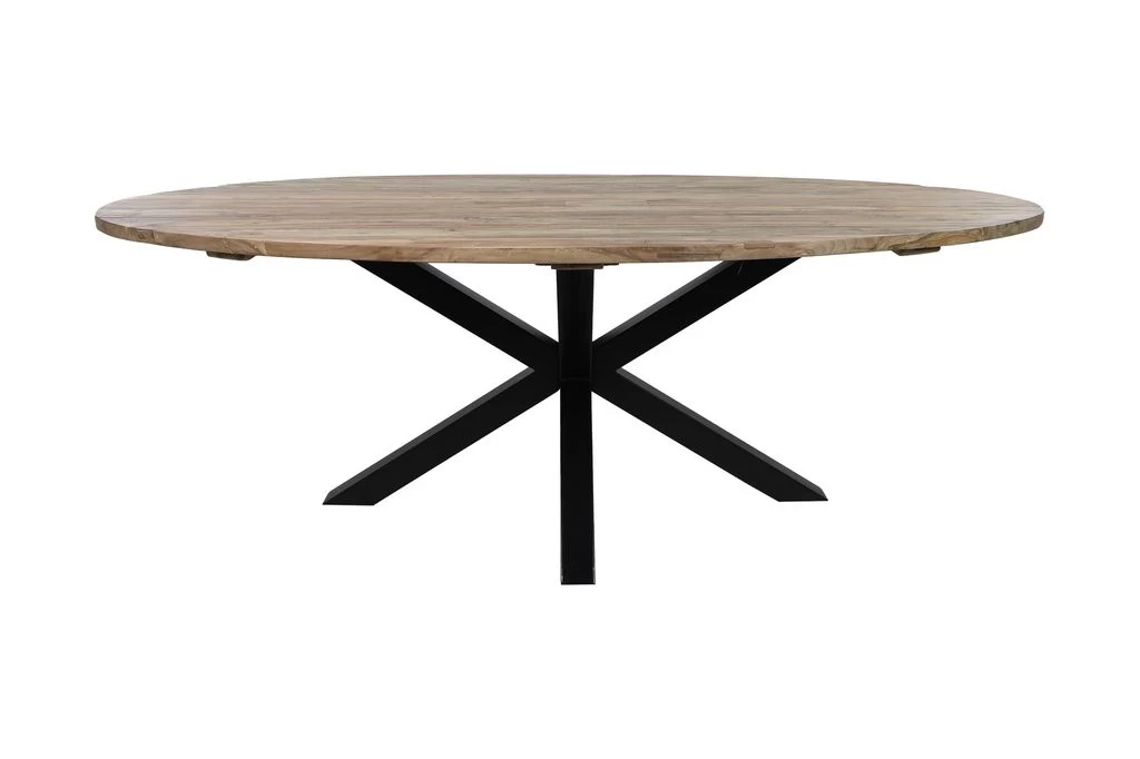 Tuintafel Ovaal - Naturel - Oud Teakhout/metaal - 220x110x76 Cm 3 Tuintafel Ovaal - Naturel - Oud Teakhout/metaal - 220x110x76 Cm