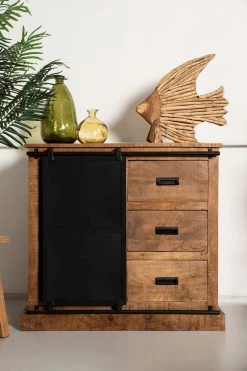 Sideboard Melbourne - Naturel/zwart - Mangohout/metaal - 95x45x90 Cm -Meubelserie Winkel de kisten koning 108648 5