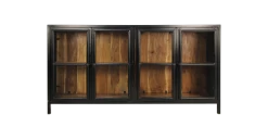 Vitrinekast Kingston - Acacia/ijzer/glas - 170x40x90 Cm