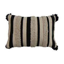 Sierkussen Met Tassels - Naturel/zwart - Katoen - 35x50 Cm