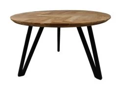 Tafel Fishbone Rond - Naturel/zwart - Eiken/metaal - ø140X76 Cm