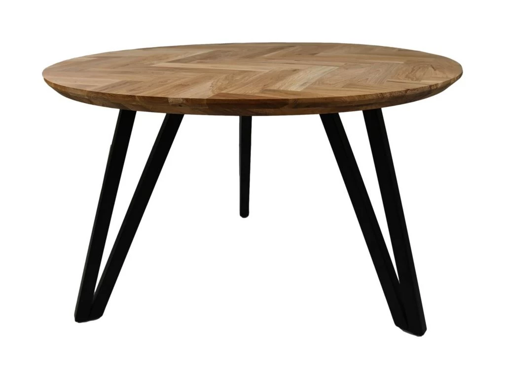 Tafel Fishbone Rond - Naturel/zwart - Eiken/metaal - ø140X76 Cm 3 Tafel Fishbone Rond - Naturel/zwart - Eiken/metaal - ø140X76 Cm
